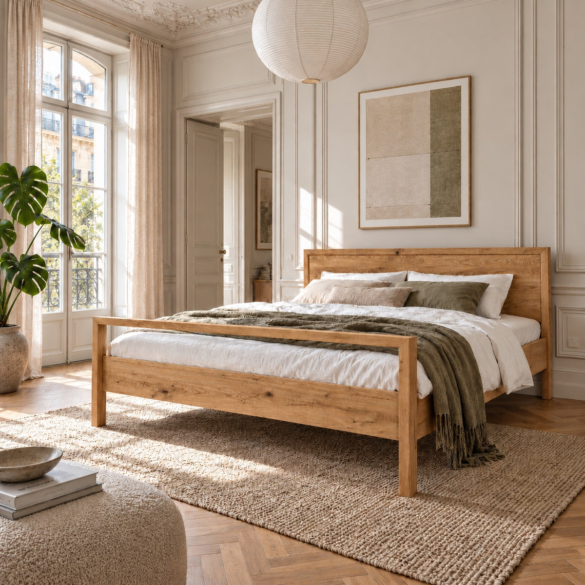 Freja timmermansbedframe in massief eikenhout met hoog voetbord – Natuurlijke olie